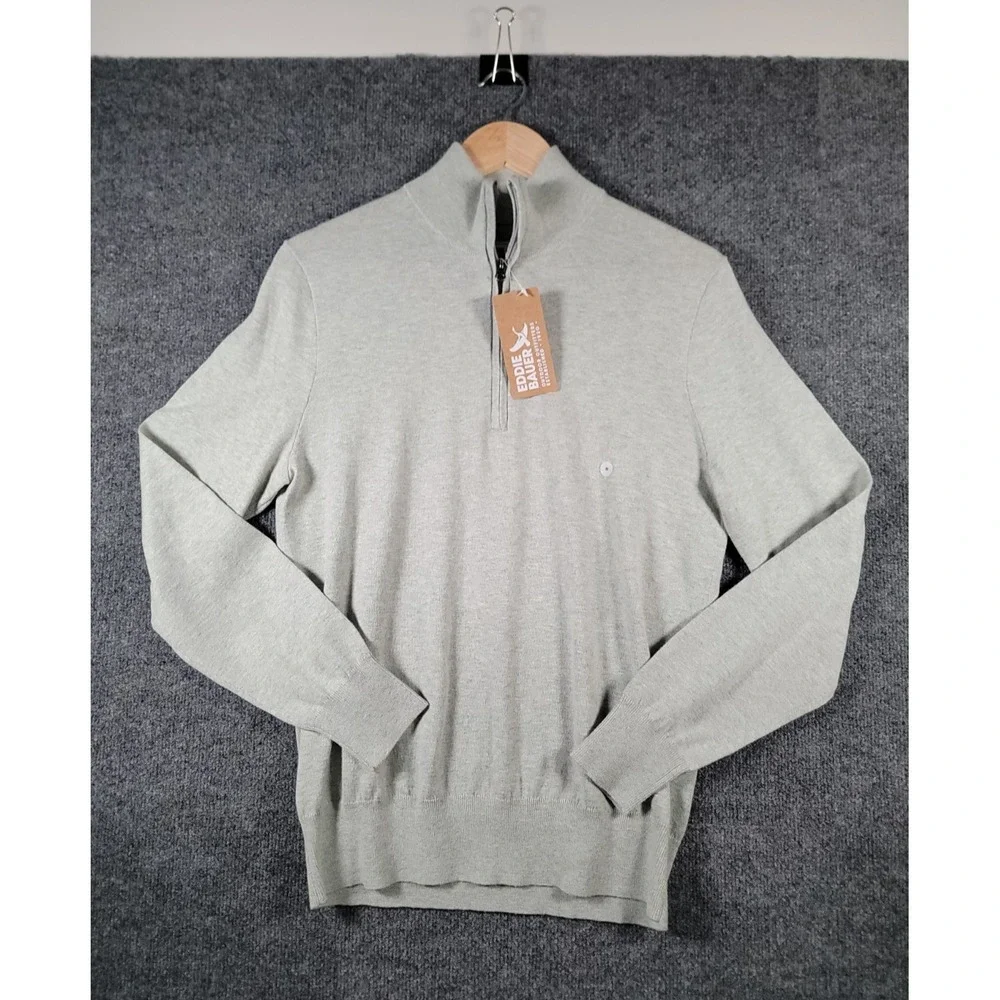 Eddie Bauer 1/4 Zip Pullover Sweater Mens Small Gray Merino Wool Blend NWT $70